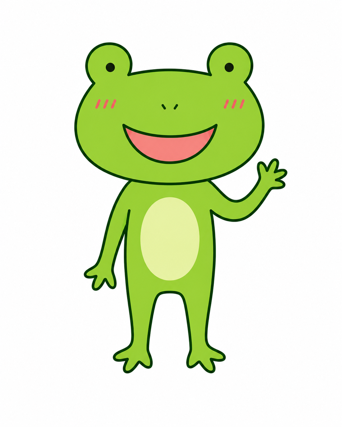 手を上げてポイントを説明するカエルくん